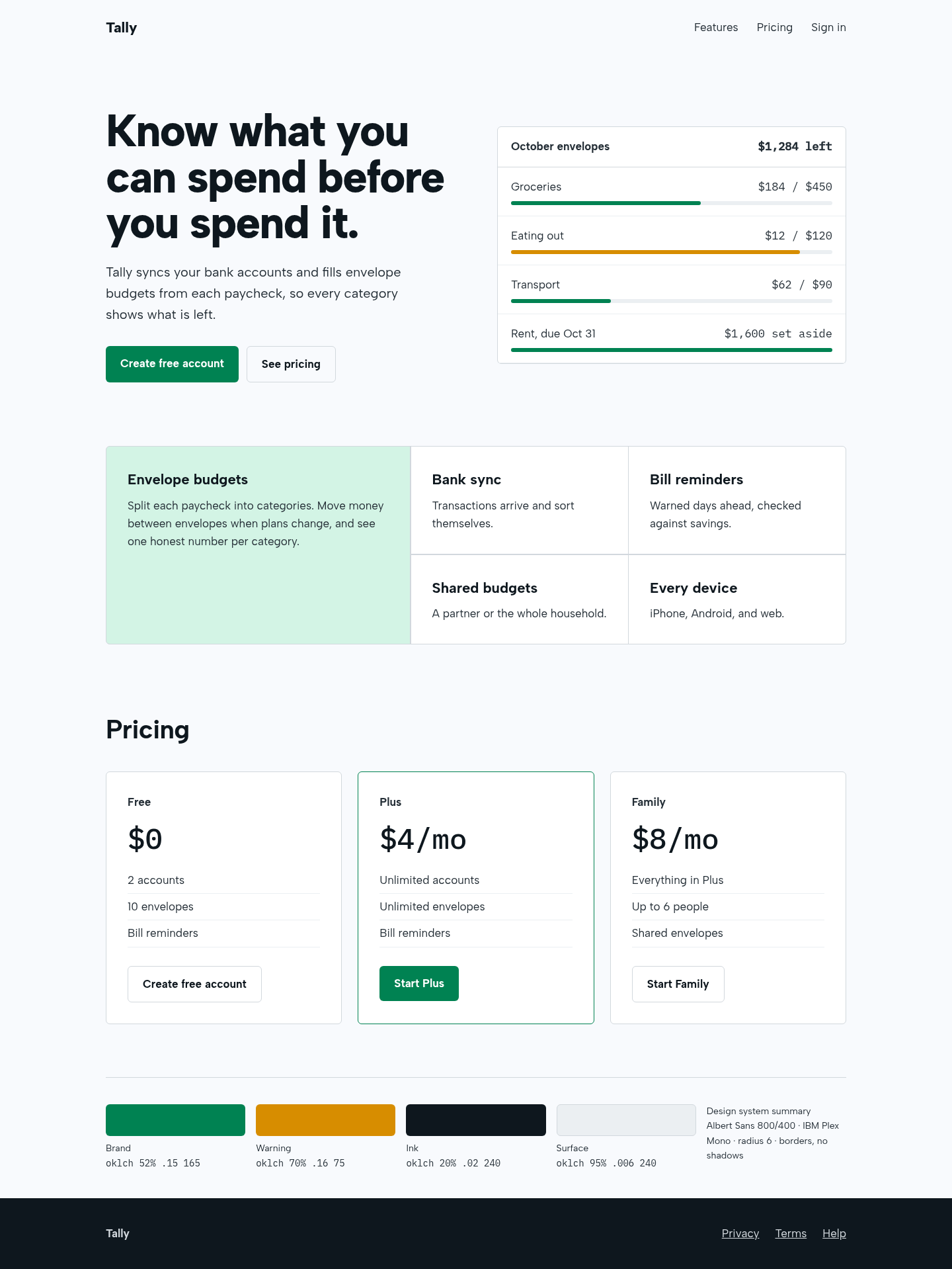 After: Tally landing page with claude-design-system-prompt